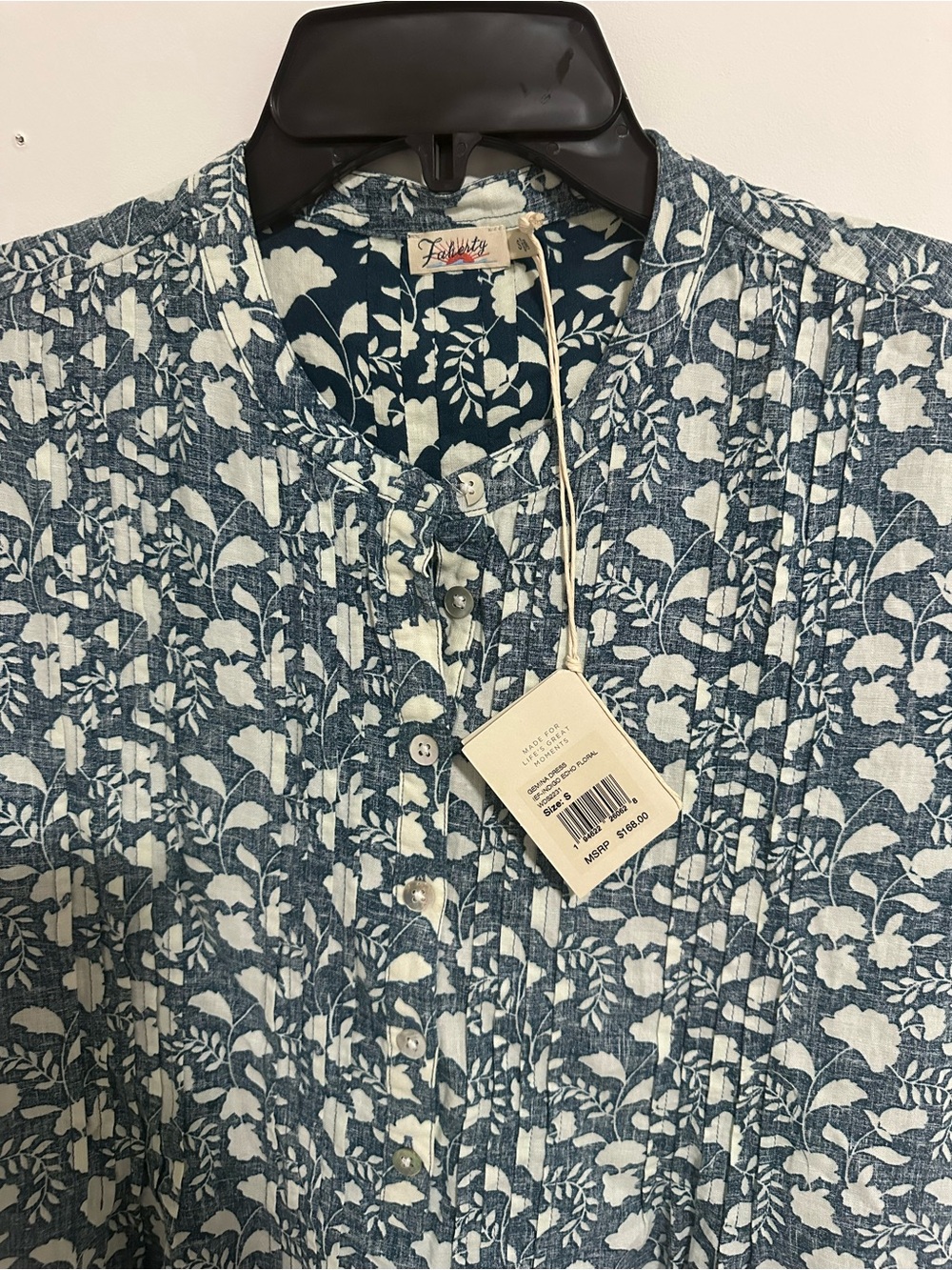 Faherty Navy and White Floral Pintuck Mini Dress - Picture 3 of 6